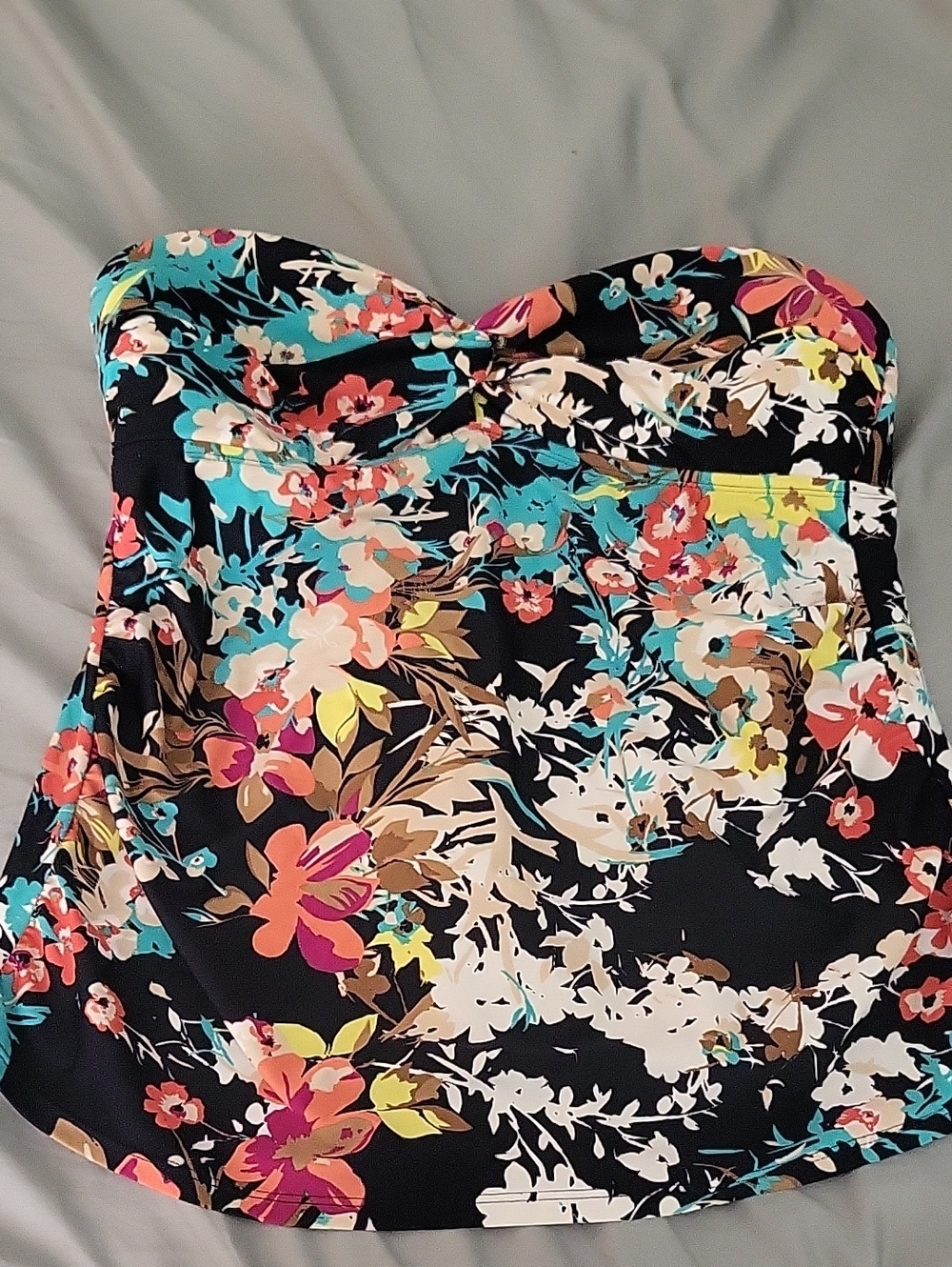 Merona Swim Tube Top, Multi Color Floral With Black Background